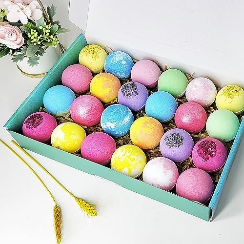 Dry Skin Moisturizer Bath Bombs Gift Set 24, with Relaxing Scents Made from Essential Oils for Bubble and Spa Bath, Handmade Christmas Gifts for Her/Him, Wife, Girlfriend