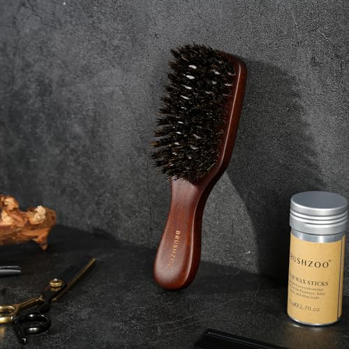 Hair Brush for Men, Beard Brush for Men Smooths Softens Beard and Exfoliates Skin and Scalp, 100% Boar Bristle Beard Brush for Beard & Short Hair Detangle add Natural Shine