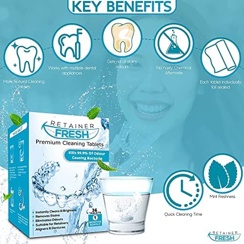 Retainer Cleaner Tablets - 120 Tablets 4 Month Retainer Fresh - Retainer Cleaning Tablets, Mouth Guard Cleaner, Denture Cleaner, Aligner Cleaner, Brite Retainer Tablets