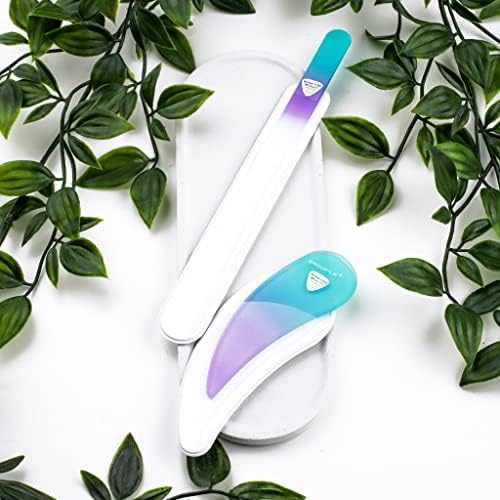 Bona Fide Beauty Ergonomic Nail File Set - 2PC Czech Glass Ergofile Set for Natural Nails and Acrylic Nails (Pastel Green and Violet)
