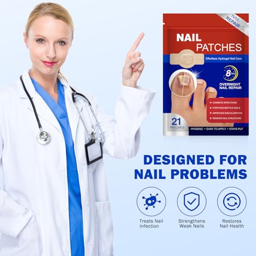 Nail Patches 42 PCS Toenail Treatment Extra Strength 8-Hour Overnight Nail Fast Acting Repair Effortless Hydrogel Nail Care and Repair for Damaged Nails Overnight Renewal for Men and Women