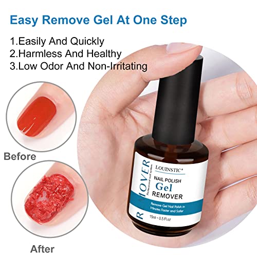 LOUINSTlC Gel Nail Polish Remover 2 Pack, Gel Polish Remover 3-5 Minutes Easy & Quick, Gel Remover for Nails Remove, nall polish remover No Need Soaking Or Wrapping -0.5 0z