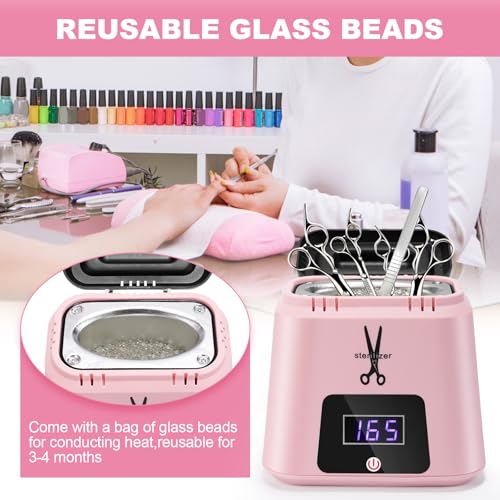 Nail Tool Sterilizer High Temperature 329℉ for Nail Tools Portable with Glass Beads for Metal Tools Salon & Esthetician Supplies