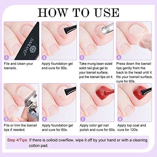 SAVILAND Toenail Tips and Solid Glue Gel: 500 PCS Clear Press on Toe Tips with Nail Glue Gel Base & Top Coat U V Light Pedicure Kit for Salon Home DIY Gift For Women