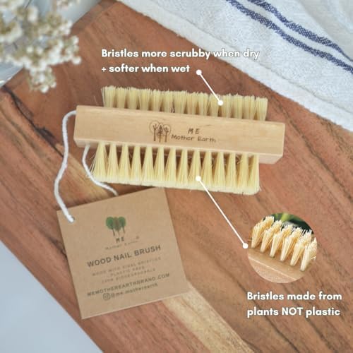 Bamboo Nail Brush (2 Pack), Natural Wooden Double-Sided Scrub Brush with Firm Sisal Bristles, Perfect for Fingernails & Toenails, Eco-Friendly Nail Cleaner for Bathroom & Travel, Durable & Easy to Use