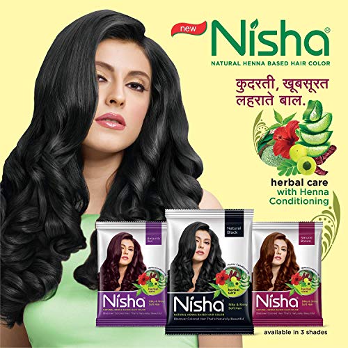 Nisha Henna Based Color Dye For Hair (0.35 Ounce (Pack of 10), Natural Black)