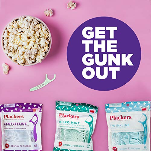 Plackers Back Teeth Micro Mint Dental Flossers, Delicious Mint Flavor, Provides Easy Access for Back Teeth, Built-in Protected Pick, Easy Storage, 75 Count, Pack of 4