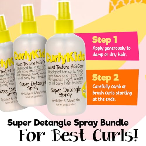CurlyKids Super Detangling Spray | Frizz Control Hair Detangler Spray for Kids, Hair Care for Kinky, Wavy & Curly Hair, Sulfate & Paraben Free, 3 Pack