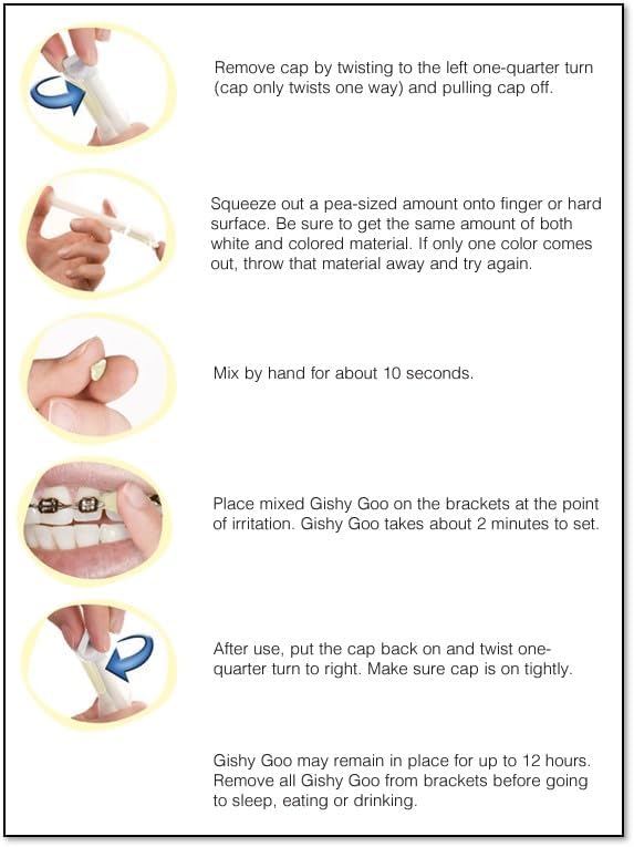 Gishy Goo! Dental Wax Replacements for Orthodontics. Pain Relief, Bubblegum Flavor and Unnoticeable Tooth Colors, 1 Patient Syringe Kit from Ultradent