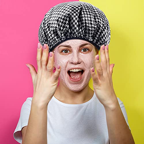 Geyoga 2 Pcs Shower Cap Terry Lined Shower Cap for Women Large Triple Layer Bath Hat with Microfiber Dry Hair Function Breathable Bath Hat Reusable Waterproof for Long Hair(Vintage Pattern)