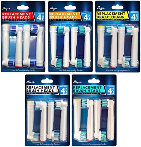 Replacement Brush Heads Compatible with Oral B Braun –20 Pack of 4 Sensitive, 4 Floss, 4 Precision, 4 Cross, 4 Polishing- Fits Oralb Electric Toothbrush 7000 Pro 1000 9600 Kids Action Etc.