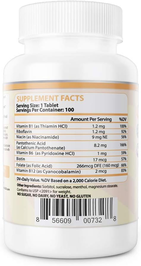 Vitamin B Complex Buccal Lozenge Tablets – Slow-Dissolving for Fast Absorption, Menthol Flavor, Energy & Metabolism Support, Immune & Stress Relief, 100 CT