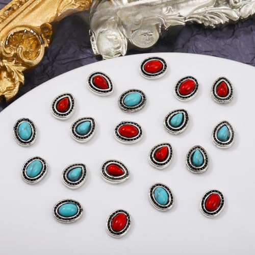 50pcs Western Nail Charms 3D Vintage Turquoise Jewelry Teardrop Shape Blue Red Marble Nail Art Gem Art Accessories for Nail Phone Home Supplies Decoration