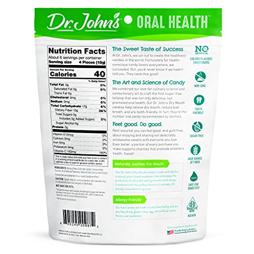 Dr. John’s Oral Health Sugar Free Candy, Healthy Dry Mouth Drops with Zero Sugar, Low Calorie Snacks, Keto Friendly Hard Candy Sweets, Orange, 24 Count, 3.85 OZ