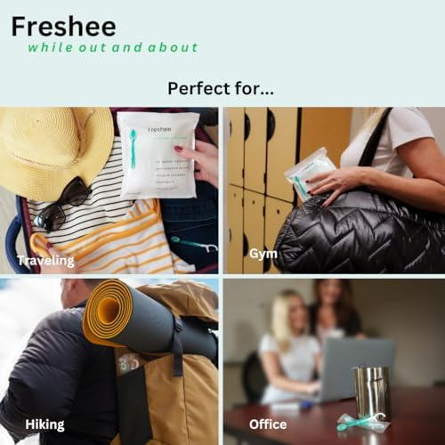 Freshee® 5 in 1 Disposable Mini Toothbrush with Toothpaste + Floss + Pick + Tongue Scraper | Travel Size | Individually Wrapped | Soft | Mint | Travel Set | Oral Care