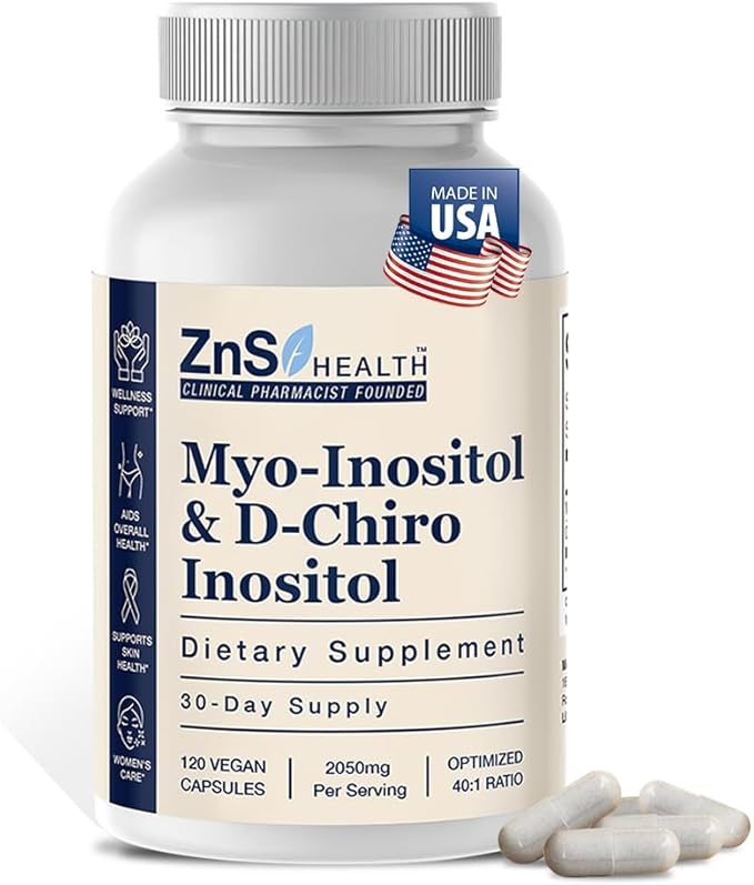 ZnS Myo-Inositol & D-Chiro Inositol Supplement | Hormonal Balance & Menstrual Cycle Support | 40:1 Ideal Ratio | Ovarian Health & Fertility Aid | 2050mg | 30-Day Vegan Capsules