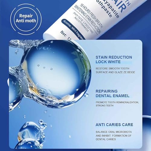 7.5% Hydroxyapatite Toothpaste 2 Packs, Nano Hydroxyapatite Toothpaste for Tooth Strengthening and Enamel Protection, Fresh Mint 120g