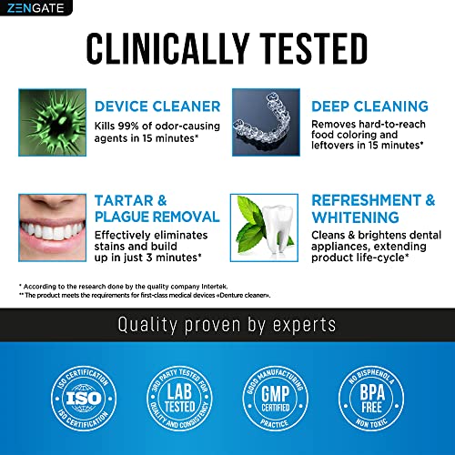 Retainer Cleaner Tablets - Quick 3-Minute Clean for Dentures, Mouth Guards, Aligners, and Night Guards - 120 Dental Cleansing Tablets - FSA HSA Approved Dental Appliance Cleanser