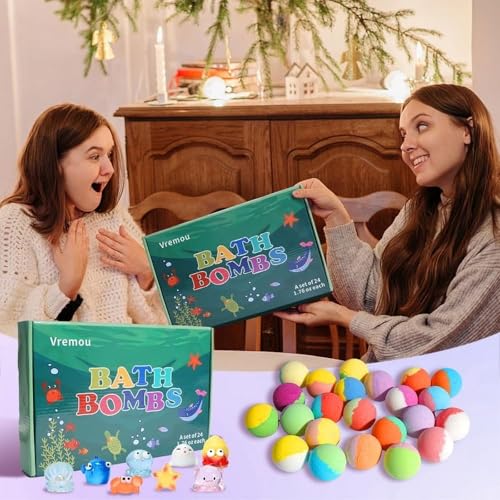Kids Bath Bombs with Surprise Toys Inside - 24pcs Kid Bath Bomb Gift Set, Kids Friendly & Non-Toxic Fizzy Shower Bombs for Girls Boys, Handmade Bubble Bombs Bath Gift for Birthday, Christmas