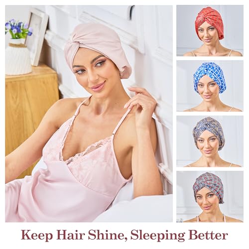Adjustable Silk Satin Bonnet for Sleeping Hair Wrap, Double Layer Sleep Cap, Night Turban for Large Long Curly Braid Women Men Hair - Pale Blush Pink