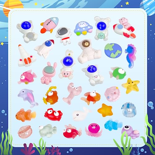 DOVIPE 34PCS Bath Bombs for Kids with Toys Inside Girls and Boys, Surprise Bath Bombs with Ocean Animals and Space Planet Toys Inside, Natural Organic Bubble Bath Fizzies, Gift Tin Box for Christmas