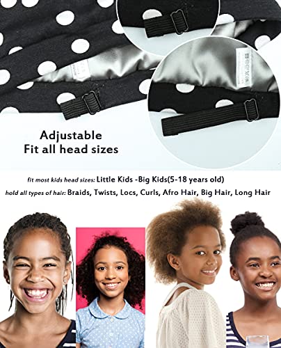 Kids Beanie Sleep Hats Bonnet for Night Sleeping Skull Cap to Keep Hair Smooth Adjustable Black