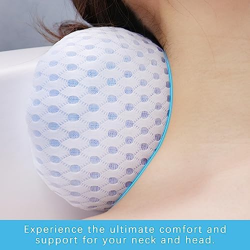 Bath Pillow Bathtub Pillow with 3 Non-Slip Suction Cups,Bath Pillow for Tub-Comfortable Bathtub Pillows for Neck Head and Back Support,Extra Thick and Soft Air Mesh Pillow for Bath,White