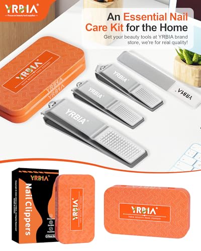 Nail Clippers with Glass Nail File, YRBIA 4 Piece Ultra Sharp Nail Clipper Set, Professional Fingernail & Toenail Clippers Nail Cutter for Men and Women (Silver)
