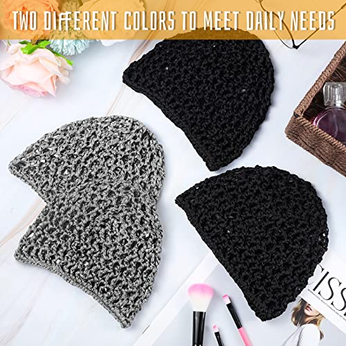 9 Pieces Mesh Crochet Hair Net Rayon Knit Snood Hat Thick Short Women Hairnet Snoods Cover Ornament for Sleeping (Black, Gray)
