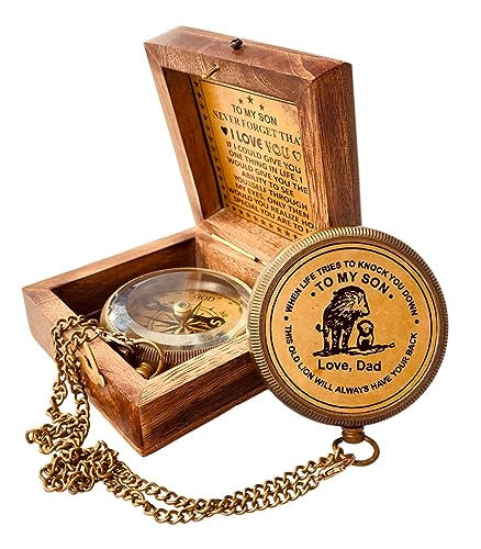 Gift for Son from Mom Dad | Engraved Compass 2" - Father to Son Gifts, Mom to Son Gifts for Graduation, Birthday Baptism Confirmation Communion (My Dear Son - Old Lion)
