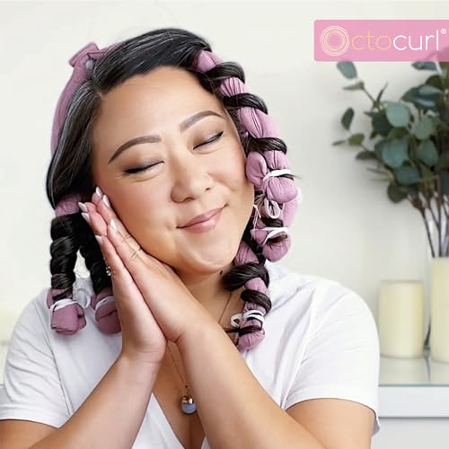 Octocurl Heatless Hair Curler - No Headband Octopus Curler - Overnight Curls for Medium Length Hair (QMax - Mauve)