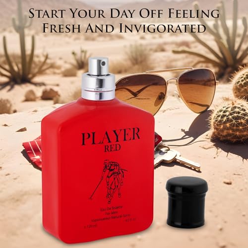 NovoGlow Player Red EDT - Top Notes of Cranberry, Sparkling Red Grapefruit, Cedrat, Italian Lemon, Lavandin & Clary Sage - Base Scents of Redwood, Amber Woods & Coffee Accords - Elegant 120ml Bottle