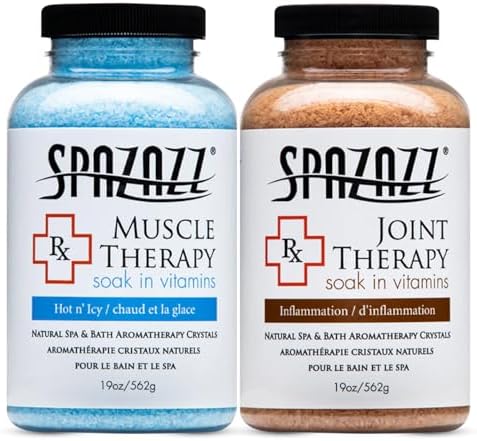 Spazazz Hot Tub Aromatherapy Spa and Bath Salts Crystals 2 Pack Bundle- One 19 Oz Jar Each Spazazz Muscle Therapy and Joint Therapy Plus a 5 Point Massager- Safe for All Spa and Hot Tub