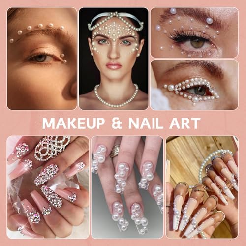 9000PCS Flatback Pearls and Rhinestones for Crafting, Dark Blue 3-10mm Resin Rhinestones and Half Pearls for Bedazzling, Nail Art and Dec with 3pcs B7000 Jewelry Glue, Tweezer and Pickup Pencil