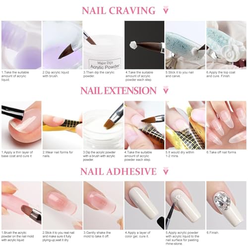 Acrylic Nail Kit with liquid Monomer,6colors Acrylic powder,UV Lamp for Beginners with Everything Nail Supplies(White)