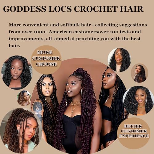 8 Packs Goddess Locs Crochet Hair for Black Women 18 Inch, Pre-looped Faux Locs with Curly Ends Long River Crochet Hair for Black Women Hair Extensions(1B,18 Inch)