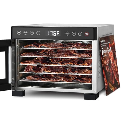 COSORI Food Dehydrator for Jerky, Large Drying Space with 6.48ftΒ², 600W Dehydrator Machine, 6 Stainless Steel Trays, 48H Timer, 165Β°F Temperature Control, Yogurt Maker, for Herbs, Meat, Fruit