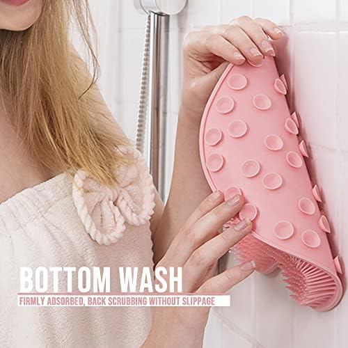 Foot Back Cleaning Pad, 2024 Upgrade Shower Foot Scrubber Mat Slip Suction Cups Foot Scrubber, Shower Foot Scrubber Mat Back Washer for Men and Women (Khaki)