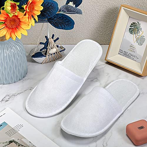 SATINIOR 30 Pairs Disposable Slippers, White, Medium, Unisex-Adults, Closed Toe, Non-Slip, Spa, Hotel, Travel, Home, Sanitary, Breathable, Fleece Cloth, EVA