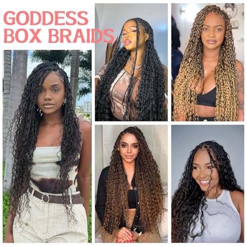 Goddess Box Braids Crochet hair -24 Inch 9 Packs Water Wave Boho Crochet Braids for Black Women (1B#, 24 Inch (Pack of 9))