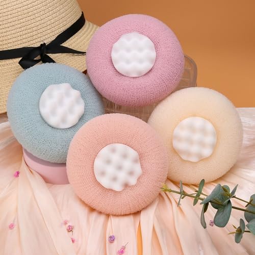 3Pcs 2-in-1 Sunflower Bath Ball, Super Soft Exfoliating Bath Sponge Cleaning Brush, Bath Loofah Sponge,Hangable Suction Cup Bath Ball for Women Men(Pink+Blue-Green+Purple)