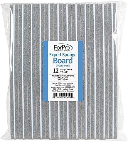 ForPro Professional Collection Expert Sponge Board, 100/180 Grit, Double-Sided Nail Board, 7” L x 1.25” W, 12-Count
