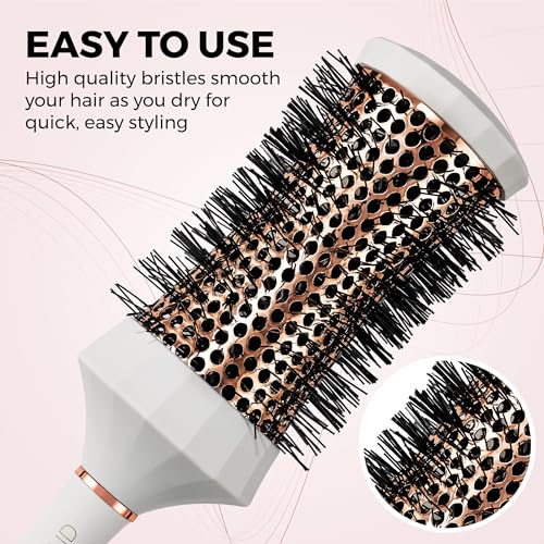 Lily England Round Hair Brush Set, 4 Piece Professional Blow Dry Kit with 3 Round Brushes and Comb for Styling, Beauty Gifts Sets for Women (White)