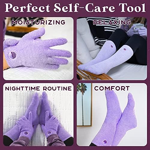 Moisturizing Socks and Gloves Set | Purple Fuzzy Socks and Gloves with Aloe and Vitamin E for Women | Women's Gifts for Self-Care