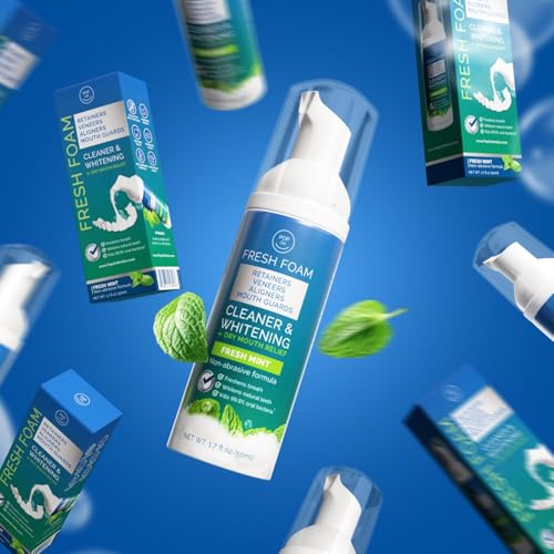 Retainer Cleaner Foam for Invisalign, Aligner Cleaner Whitening Foam for Mouth Guard Night Guard Veneers, Whitens Teeth, Freshens & Fights Bad Breath, 3% Hydrogen Peroxide, Mint - 50ml