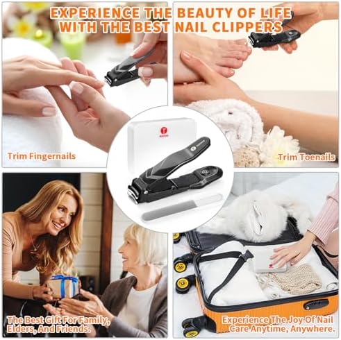 Nail Clippers for Men Women with Catcher,No Splash Ultra Sharp Professional Heavy Duty Nail Clipper,Adult Sturdy Fingernail Clipper & Toenail Clipper with Nano Nail File for Travel,Gifts