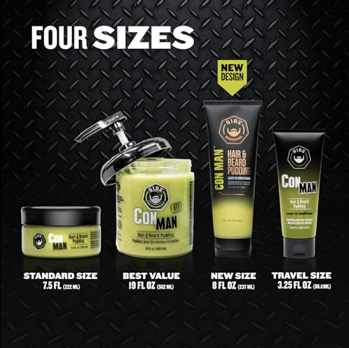 GIBS Con Man Hair & Beard Pudding - Leave In Conditioner - Curl Definer - Moisturizer - 8 oz Squeeze Tube