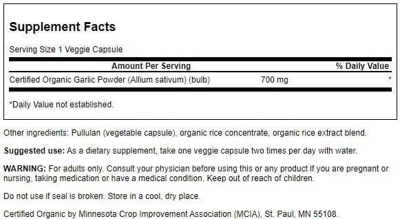 Swanson Made with Organic Whole Garlic 700 Milligrams 60 Veg Capsules
