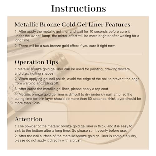 RARJSM Metallic Chrome Gel Liner Nail Art 3D Mirror Holographic Silver and Bronze Gold 2Pcs Set Gel Nail Polish 8ml Painting Build in Thin Brush Painted Drawing Striper GelPolish Curing Requires
