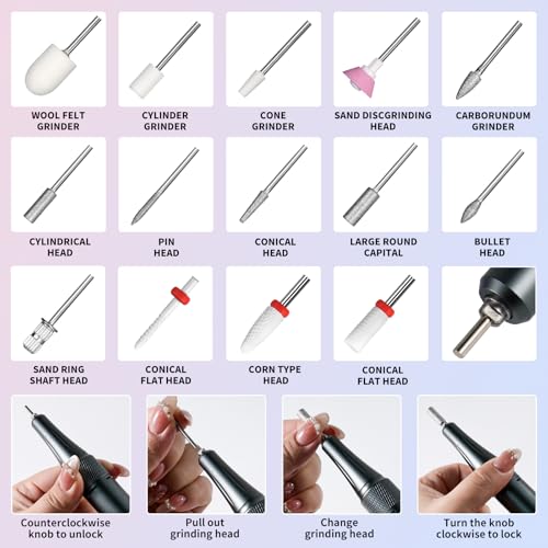 Portable Nail Drill Cordless,35000 RPM Electric Nail File with Holder,Rechargeable Nail Drill E Filer for Nails,Electric Nail Buffer Nail Filer Electric Tool for Women (Pink)